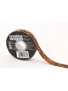 Szatén szalag, 15 mm x 22 m, bronz vegyes pöttyökkel