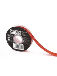 Szatén szalag, 15 mm x 22 m, piros fehér pöttyökkel