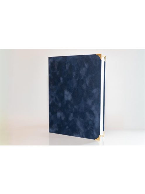 Oklevéltartó, A4, exkluzív, plüss, 4 fém sarokkal, kék