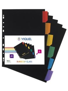   VIQUEL Regiszter, műanyag, A4 Maxi, 6 részes, VIQUEL "Rainbow Class", fekete