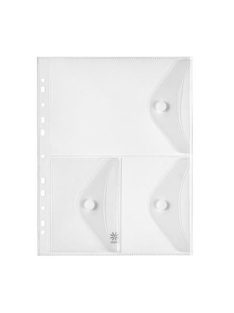   VIQUEL Irattartó tasak, A4, PP, patentos, 3 rekeszes, VIQUEL "Pockets", áttetsző