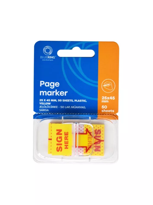 Jelölőcímke 25x45mm, 50lap, műanyag Bluering® aláírás ikon sárga