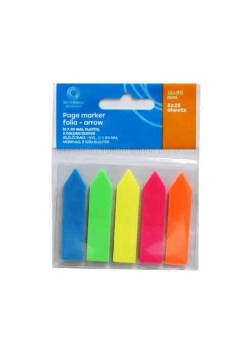 Jelölőcímke 12x50mm, 5x25lap, műanyag nyíl Bluering® 5 klf. szín