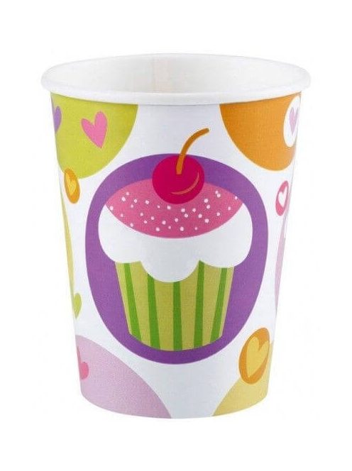 Cupcake, muffin mintás papír pohár, 250ml, 8 db/csomag