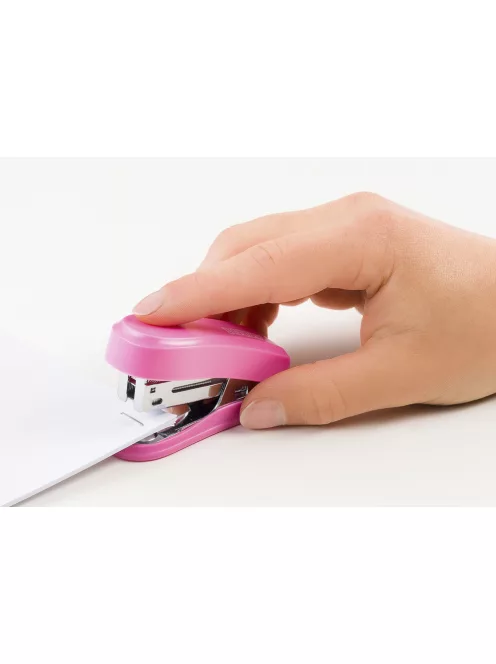 Tűzőgép Mini, 12 lap, 24-26/6, bliszter, fényes rózsaszín