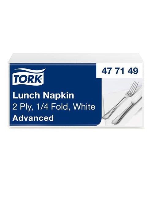 TORK Szalvéta, 1/4 hajtogatott, 2 rétegű, 33x33 cm, Advanced, TORK "Lunch", fehér