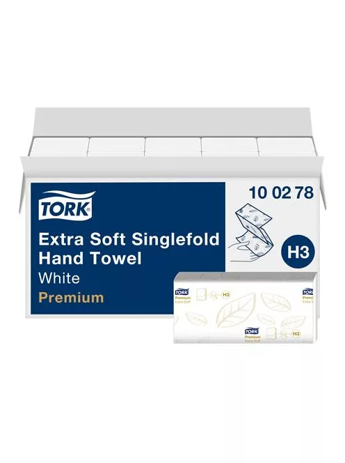 TORK Kéztörlő,  Z hajtás, 2 rétegű, 200 lap, H3 rendszer, Premium, TORK "Extra Soft Singlefold", fehér