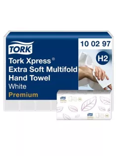   TORK Kéztörlő, Interfold hajtás, H2 rendszer, 2 rétegű, 100 lap, Premium, TORK "Xpress Extra Soft Multifold", fehér