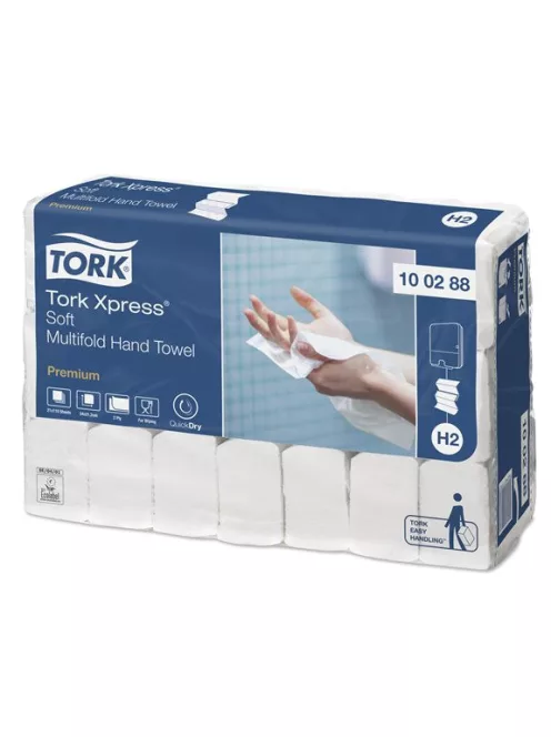 TORK Kéztörlő, Interfold hajtás, 2 rétegű, 110 lap, H2 rendszer, Premium, TORK "Xpress Soft Multifold", fehér