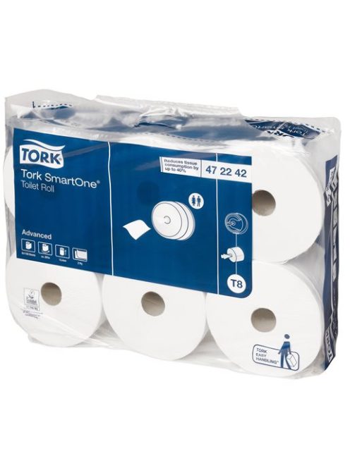 TORK Toalettpapír, T8 rendszer, 2 rétegű, 19,9 cm átmérő, TORK "SmartOne", fehér