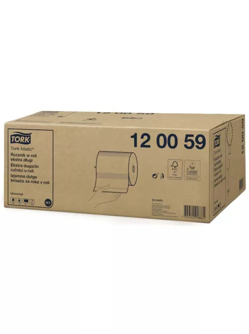TORK Kéztörlő, tekercses, extra hosszú, 1 rétegű, H1 rendszer, Universal, TORK "Matic", fehér