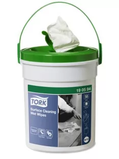   TORK Felülettisztító törlőkendő, nedves, 1 rétegű, 58 lap, hordozható vödörben, W15 rendszer, TORK, fehér