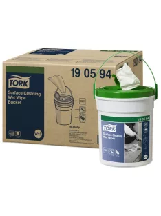   TORK Felülettisztító törlőkendő, nedves, 1 rétegű, 58 lap, hordozható vödörben, W15 rendszer, TORK, fehér