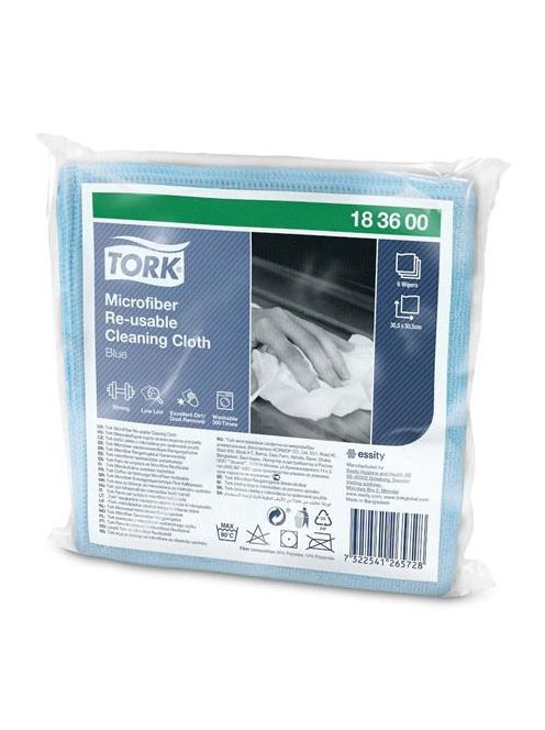 TORK Tisztítókendő, mikroszálas, újra felhasználható, 1 rétegű, W8 rendszer, TORK, kék