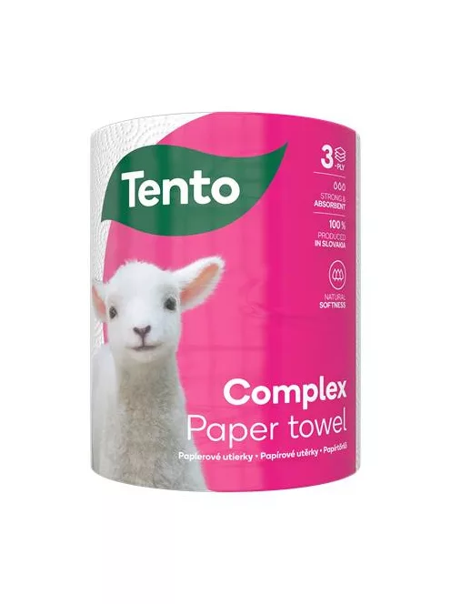 TENTO Háztartási papírtörlő, tekercses, 3 rétegű, 220 lap, TENTO "Complex", fehér