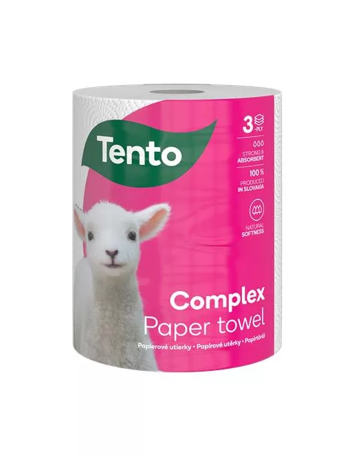 TENTO Háztartási papírtörlő, tekercses, 3 rétegű, 220 lap, TENTO "Complex", fehér