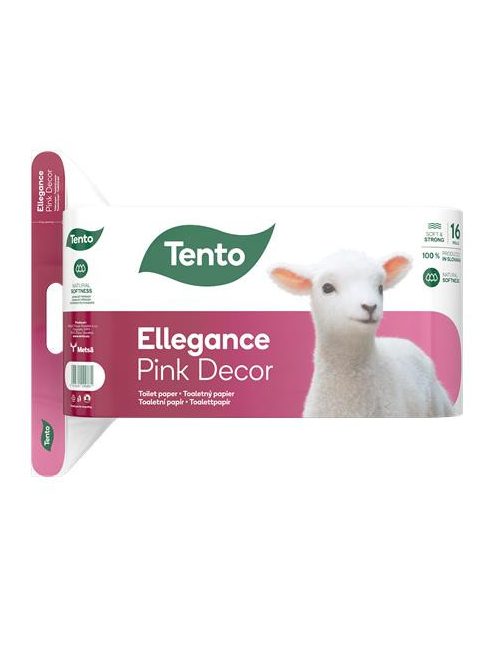 TENTO Toalettpapír, 3 rétegű, kistekercses, 16 tekercs, TENTO "Ellegance Pink Decor", fehér