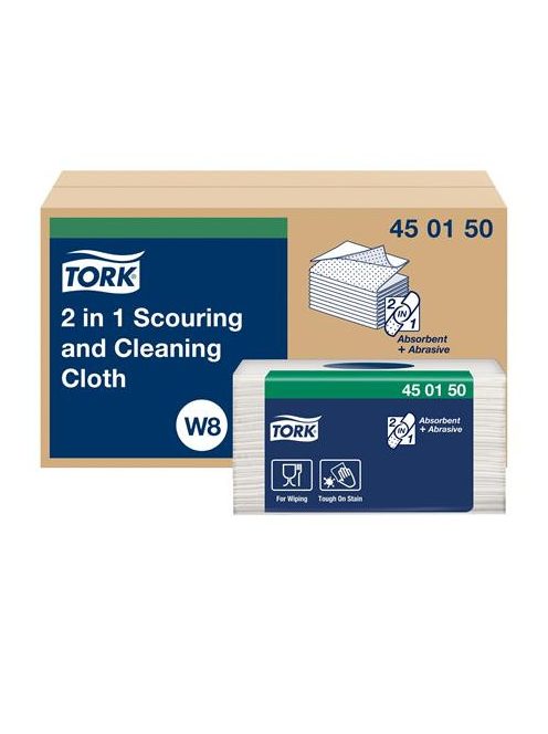TORK Súroló- és tisztítókendő, 2in1, újrafelhasználható, 1 rétegű, 360 lap, W8 rendszer, TORK, fehér