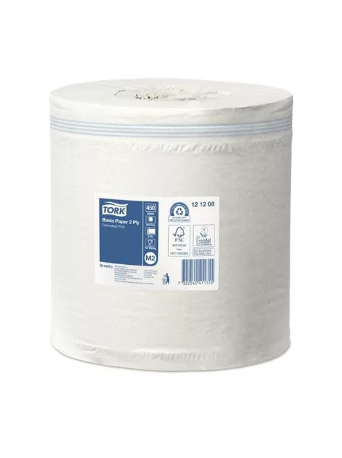 TORK Kéztörlő, tekercses, belsőmag-adagolás, 2 rétegű, M2 rendszer, Universal, TORK, fehér