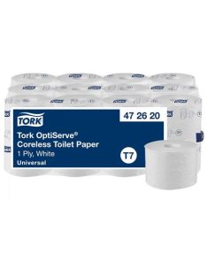   TORK Toalettpapír, belsőmag nélküli, T7 rendszer, 1 rétegű, 13,1 cm átmérő, Universal, TORK "OptiServe", fehér