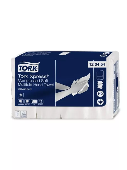 TORK Kéztörlő, tömörített, Interfold, 2 réteg, 200 lap, H2 rendszer, Advanced, TORK "Xpress Soft Multifold", fehér