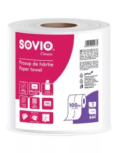   SOVIO Törlőpapír, tekercses, 100 m, 20 cm átmérő, 2 rétegű, SOVIO, hófehér