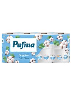   PUFINA Toalettpapír, 3 rétegű, kistekercses, 8 tekercs, PUFINA "Sensitive Aquabond", illatmentes