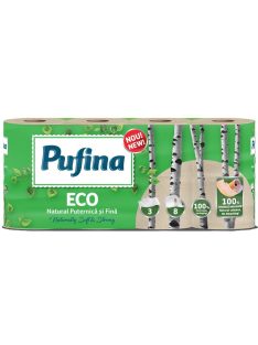   PUFINA Toalettpapír, 3 rétegű, kistekercses, 8 tekercs, PUFINA "Eco", fehérítetlen és vegyszermentes