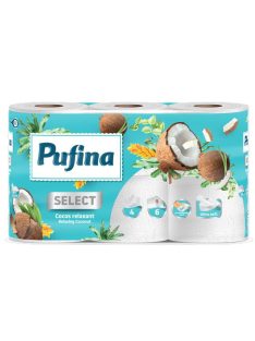   PUFINA Toalettpapír, 4 rétegű, kistekercses, 6 tekercs, PUFINA "Relaxing Coconut", kókusz illattal