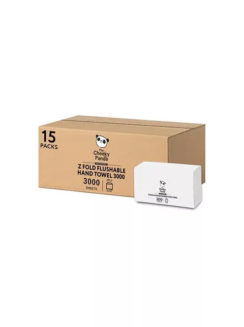 CHEEKY PANDA Kéztörlő, bambusz, Z hajtogatott, 2 rétegű, 200 lap, 21,8x22,4 cm, CHEEKY PANDA, fehér