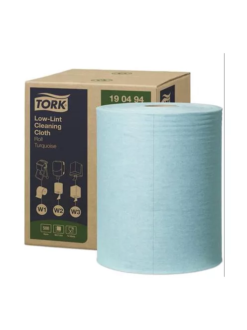 TORK Tisztítókendő, szöszszegény, tekercses, 1 rétegű, W1-3 rendszer, TORK, türkiz