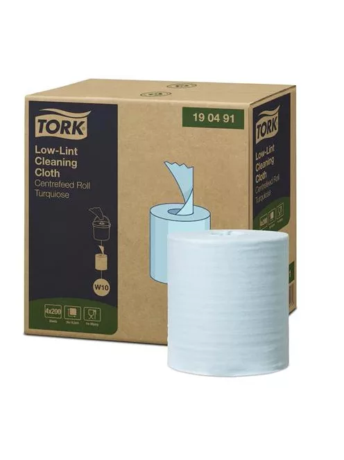 TORK Tisztítókendő, szöszszegény, tekercses, 1 rétegű, 200 db, utántöltő hordozható vödörhöz, W10 rendszer, TORK, türkiz