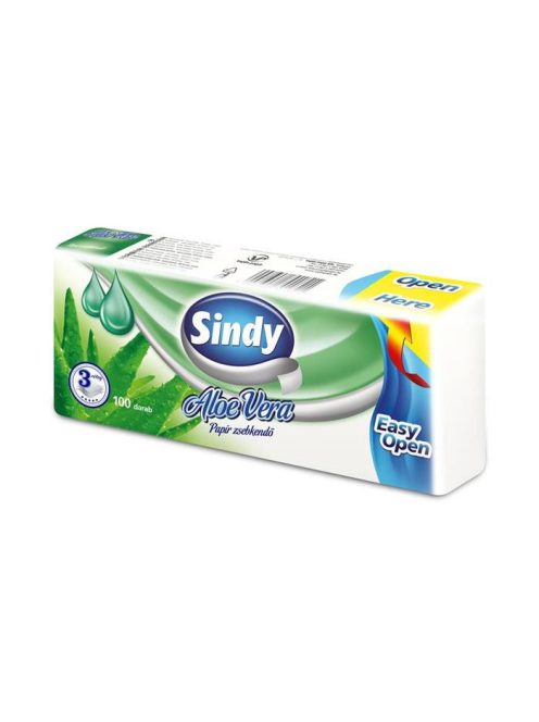 Papír zsebkendő, 3 rétegű, 100 db, "Sindy", aloe vera