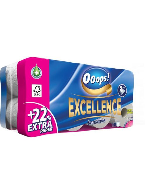OOOPS Toalettpapír, 3 rétegű, kistekercses, 16 tekercs, OOOPS "Excellence"