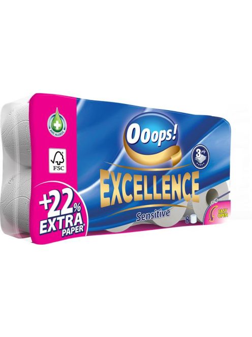 OOOPS Toalettpapír, 3 rétegű, kistekercses, 8 tekercs, OOOPS "Excellence"