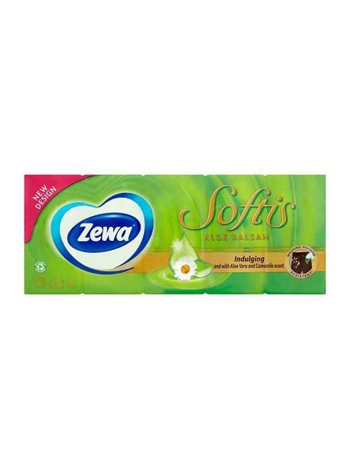 ZEWA Papír zsebkendő, 4 rétegű, 10x9 db, ZEWA "Softis", aloe balsam