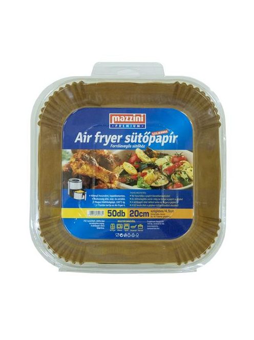MAZZINI Sütőpapír, szilikonos, Air Fryer készülékhez, szögletes, 20 cm, 50 db, MAZZINI "Premium"