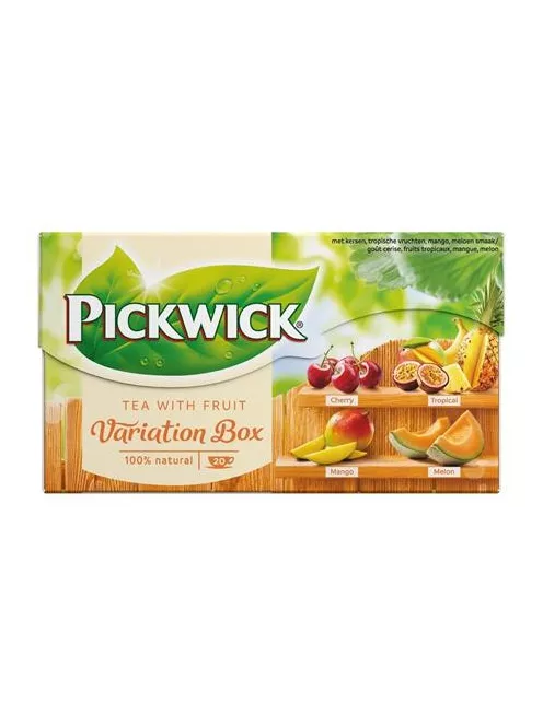 PICKWICK Fekete tea, 20x1,5 g, PICKWICK "Variációk Narancs" meggy, trópusi gyümölcs, mangó, sárgadinnye