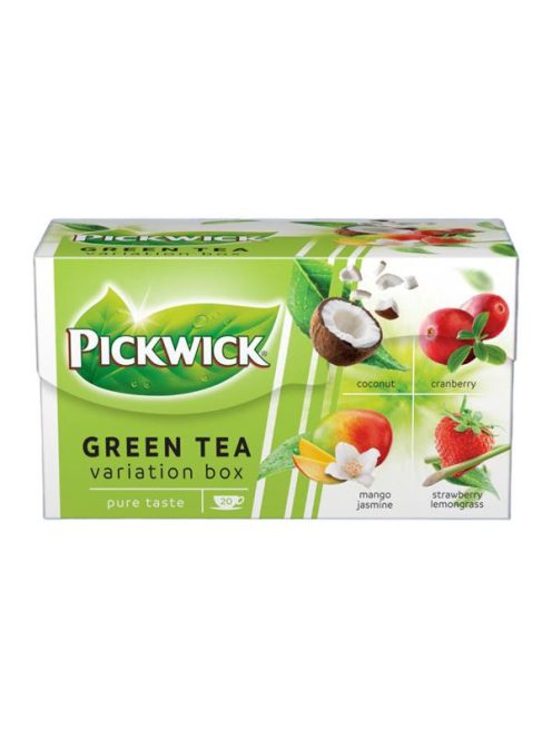 PICKWICK Zöld tea, 20x1,5 g, PICKWICK "Zöld tea Gyümölcsös Variációk", kókusz, vörösáfonya, eper-citromfű, mangó-jázmin