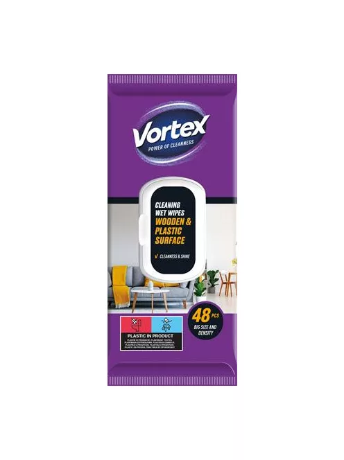VORTEX Nedves törlőkendő, fa- és műanyag felületre, 48 db, VORTEX