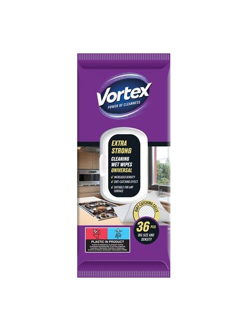 VORTEX Nedves törlőkendő, univerzális, visszazárható tetővel, 36 db, VORTEX, extra erős