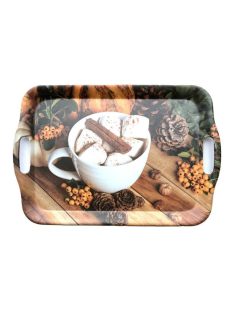   Tálca, szögletes, műanyag, kávéház mintás, 35,5x25,5 cm