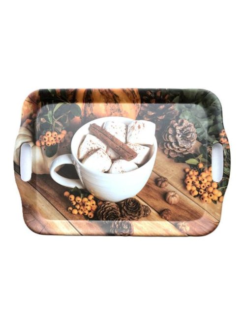 Tálca, szögletes, műanyag, kávéház mintás, 35,5x25,5 cm