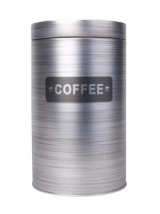 Kávétartó doboz, fémhenger, szürke, 11x18 cm