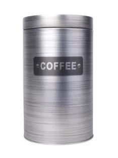 Kávétartó doboz, fémhenger, szürke, 11x18 cm