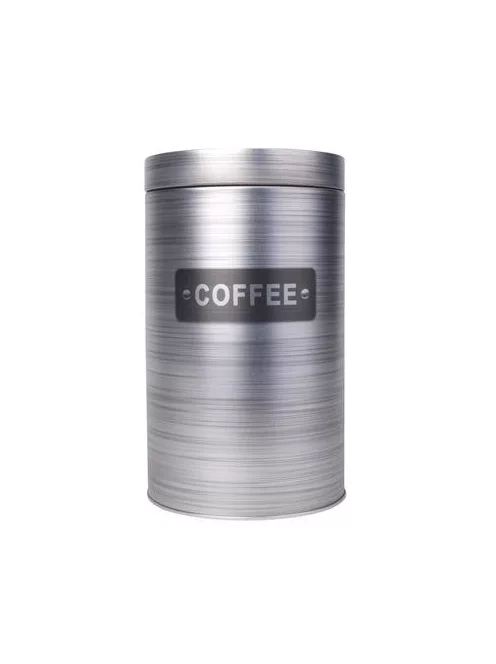 Kávétartó doboz, fémhenger, szürke, 11x18 cm
