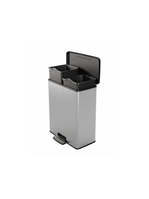 CURVER Pedálos szemetes, újrahasznosított műanyag, kivehető vödörrel, 2x26 l, CURVER "Deco bin duo", fekete/ezüst