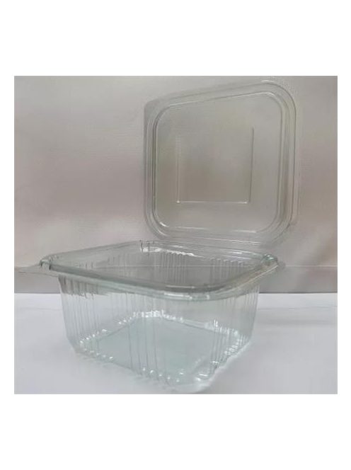 Ételtároló doboz, egybefedeles, műanyag, szögletes, 500 ml, 100 db, "Party", víztiszta