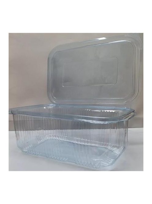 Ételtároló doboz, egybefedeles, újrahasznosított műanyag, szögletes, 750 ml, 100 db, "Party", víztiszta