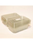 Ételtároló doboz, egybefedeles, újrahasznosított műanyag, szögletes, 750 ml, 100 db, "Party", víztiszta